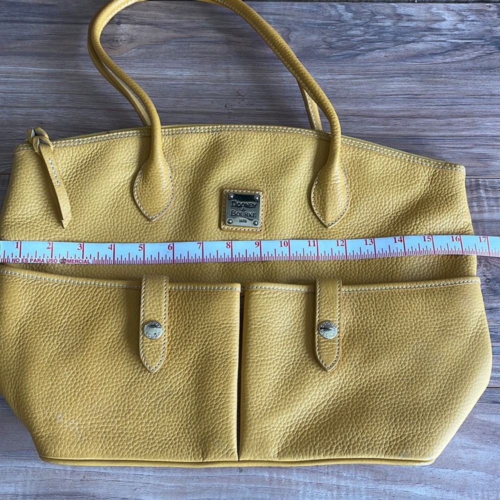 Dooney & Bourke Newbury Crescent Yellow Pebbled Leather Large Double Pocket Tote - Picture 12 of 14
